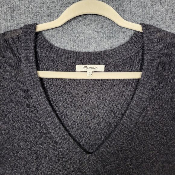 MADEWELL K5429 Gray Wool Dashwood V-Neck Sweater with Bubble Sleeves SIZE SMALL - Picture 3 of 10
